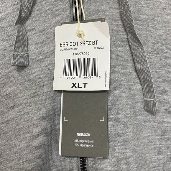 Adidas Big and Tall Hoodie - XLT Zip Up Hoodie for Men - 3 Stripes Grey Hoodie - Picture 9 of 9